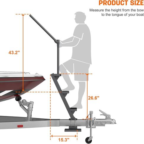 Boat Trailer Steps with Handrail, Heavy Duty Trailers Tongue Step Ladder,Compatible with Most Deep V Boat, Universal Non-Slip 4 Steps Ladder with 450lbs Capacity, Anti-Rust in Kuwait