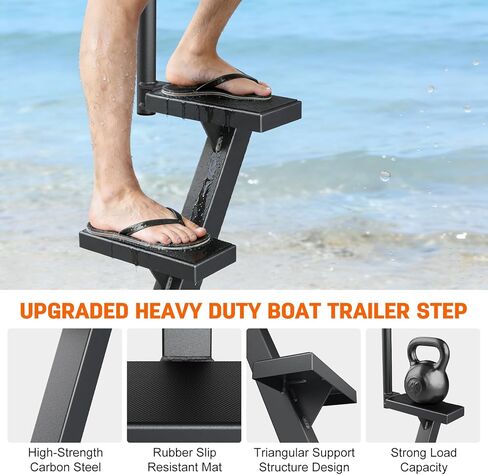 Boat Trailer Steps with Handrail, Heavy Duty Trailers Tongue Step Ladder,Compatible with Most Deep V Boat, Universal Non-Slip 4 Steps Ladder with 450lbs Capacity, Anti-Rust in Kuwait