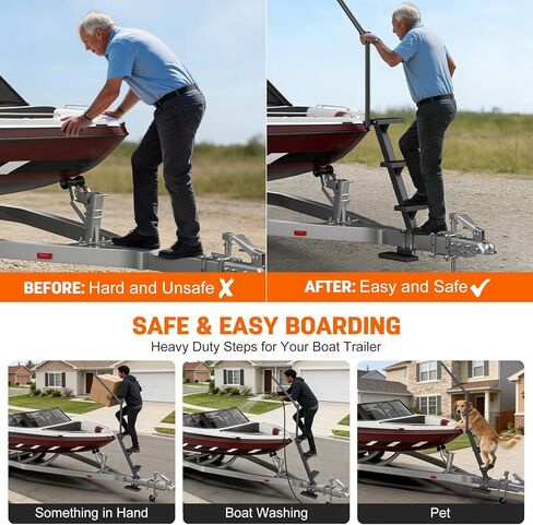 Boat Trailer Steps with Handrail, Heavy Duty Trailers Tongue Step Ladder,Compatible with Most Deep V Boat, Universal Non-Slip 4 Steps Ladder with 450lbs Capacity, Anti-Rust in Kuwait