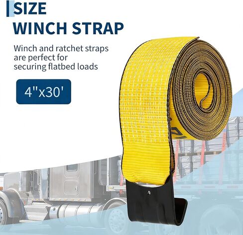 10 Pack Heavy Duty 4 in x 30 ft Winch Straps with Flat Hooks, 6,000 Lbs WLL / 18,000 Lbs Break Strength, Flatbed Straps Truck Tie Downs for Flatbed Trailers, Cargo Straps, Tree Saver, Yellow in Kuwait