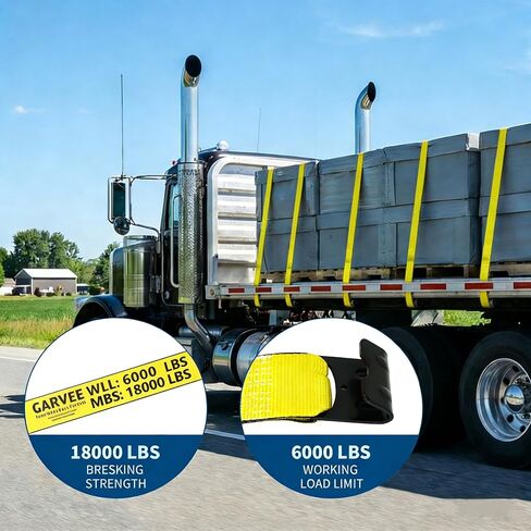 10 Pack Heavy Duty 4 in x 30 ft Winch Straps with Flat Hooks, 6,000 Lbs WLL / 18,000 Lbs Break Strength, Flatbed Straps Truck Tie Downs for Flatbed Trailers, Cargo Straps, Tree Saver, Yellow in Kuwait