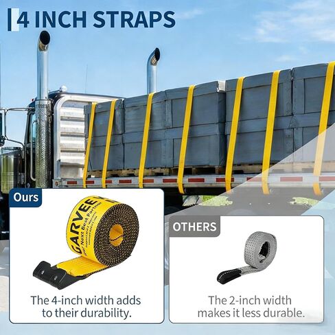 10 Pack Heavy Duty 4 in x 30 ft Winch Straps with Flat Hooks, 6,000 Lbs WLL / 18,000 Lbs Break Strength, Flatbed Straps Truck Tie Downs for Flatbed Trailers, Cargo Straps, Tree Saver, Yellow in Kuwait