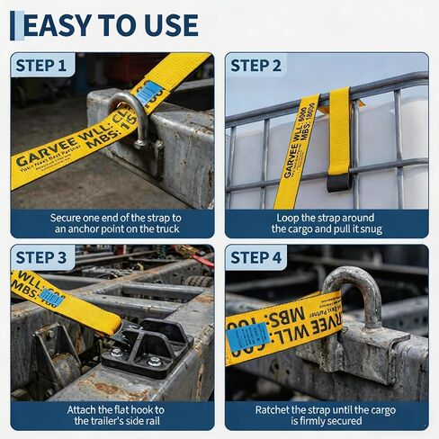 10 Pack Heavy Duty 4 in x 30 ft Winch Straps with Flat Hooks, 6,000 Lbs WLL / 18,000 Lbs Break Strength, Flatbed Straps Truck Tie Downs for Flatbed Trailers, Cargo Straps, Tree Saver, Yellow in Kuwait