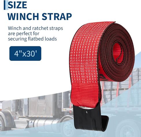 Heavy Duty 4" x 30' Winch Straps with Flat Hooks – 6,000 lbs WLL, 18,000 lbs Break Strength – Flatbed Tie Down Straps for Trucks, Trailers, Towing, Cargo Securement, Tree Saver in Kuwait