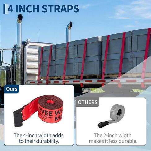 Heavy Duty 4" x 30' Winch Straps with Flat Hooks – 6,000 lbs WLL, 18,000 lbs Break Strength – Flatbed Tie Down Straps for Trucks, Trailers, Towing, Cargo Securement, Tree Saver in Kuwait