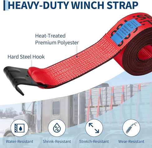 Heavy Duty 4" x 30' Winch Straps with Flat Hooks – 6,000 lbs WLL, 18,000 lbs Break Strength – Flatbed Tie Down Straps for Trucks, Trailers, Towing, Cargo Securement, Tree Saver in Kuwait