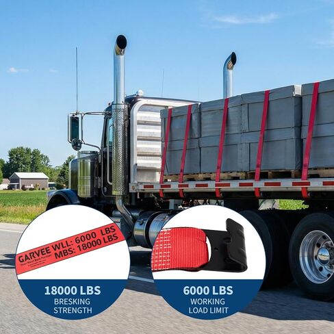 Heavy Duty 4" x 30' Winch Straps with Flat Hooks – 6,000 lbs WLL, 18,000 lbs Break Strength – Flatbed Tie Down Straps for Trucks, Trailers, Towing, Cargo Securement, Tree Saver in Kuwait