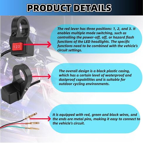 3 Speed Switch 22mm 7/8in Motorcycle Handlebar Switch Ebike Handlebars Bars for Ebike Bike Motorcycle Accessories for Electric Offroad Motorcycle Modification in Kuwait