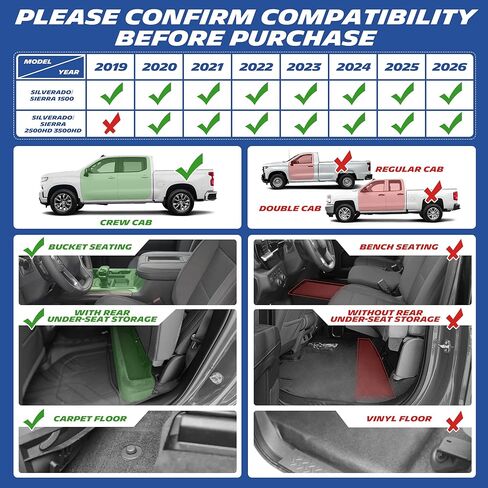 Michelin Floor Mats for 2019-2026 Silverado/Sierra 1500 & 2020-2026 2500/3500, Elite Series Crew Cab Bucket Seat Carpet Floor with Rear Under-Seat Storage (Not Fit 2nd Row Plastic Storage) in Kuwait