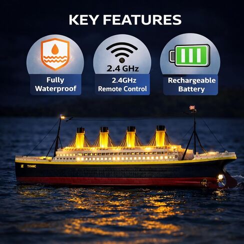 Liberty Imports 1/325 Scale RC Titanic Boat 32 Inch Remote Control Grand Cruise Ship with LED Lights, 2.4GHz RTR Electric RC Boat for Pool Lake Ocean, Large Model Ship for Adults Collectors in Kuwait