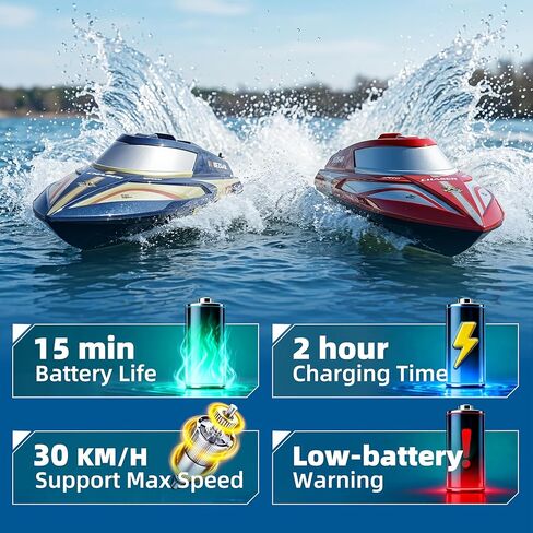 BEZGAR RC Boat - 2 Packs 12 inch Fast Speed Remote Control Boat with Suitcase for Pool/Lake/Ocean/Saltwater Use, Auto-Flip & 8-Shape Demo Summer Toy for Kids 8+ & Adults - Red&Blue TX2P2 in Kuwait