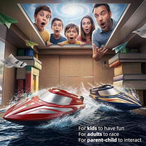 BEZGAR RC Boat - 2 Packs 12 inch Fast Speed Remote Control Boat with Suitcase for Pool/Lake/Ocean/Saltwater Use, Auto-Flip & 8-Shape Demo Summer Toy for Kids 8+ & Adults - Red&Blue TX2P2 in Kuwait
