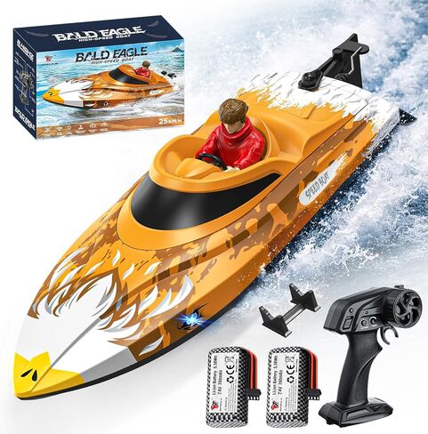 YESHIN RC Boat, 25 KPH Remote Control Boat for Kids 8-12 and Adults, Self-Righting Fast RC Speed Boats with LED Lights, Low Battery Alert,2.4Ghz, Waterproof Racing Toy for Pool & Lake in Kuwait
