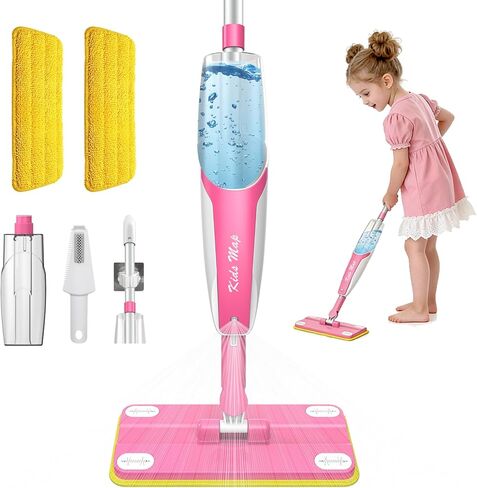 Kids Spray Mop - 30 Inch, 420ml Large Water Tank, Effective Cleaning Tool & Fun Montessori Toy, Pretend Play Housekeeping Set Toddlers Love (Magenta) in Kuwait
