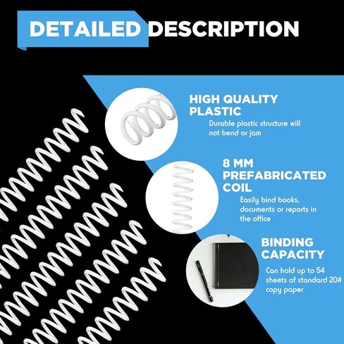 Pajean 30 Pcs 8 Mm/ 5/16 Inch Spiral Binding Coil Coil Bindings Spines 4: 1 Pitch 54 Sheet Capacity Plastic Binder Combs for Teacher Office Document Notebook Business Proposals Reports Menus(White) in Kuwait