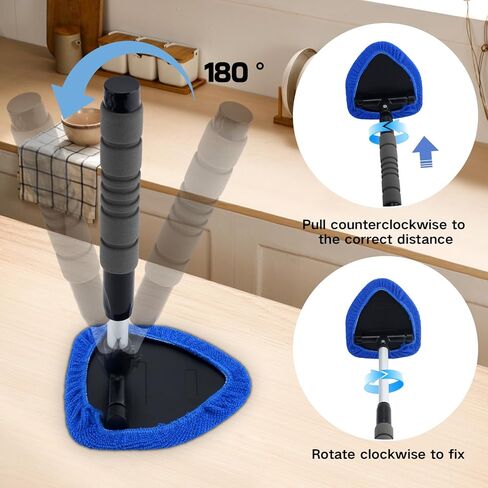 9PCS Windshield Cleaner Tool Kit,Car Window Cleaner with Extendable Handle&6 Reusable Microfiber Pads&Brush&Spray Bottle,Car Interior&Exterior Window Cleaning Tool,Glass Wiper Brush Kit for Car Home in Kuwait