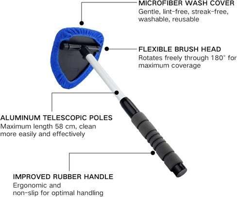 9PCS Windshield Cleaner Tool Kit,Car Window Cleaner with Extendable Handle&6 Reusable Microfiber Pads&Brush&Spray Bottle,Car Interior&Exterior Window Cleaning Tool,Glass Wiper Brush Kit for Car Home in Kuwait