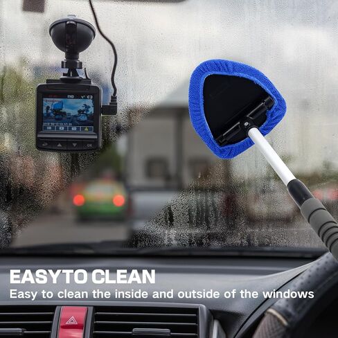 9PCS Windshield Cleaner Tool Kit,Car Window Cleaner with Extendable Handle&6 Reusable Microfiber Pads&Brush&Spray Bottle,Car Interior&Exterior Window Cleaning Tool,Glass Wiper Brush Kit for Car Home in Kuwait
