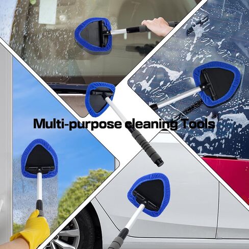 9PCS Windshield Cleaner Tool Kit,Car Window Cleaner with Extendable Handle&6 Reusable Microfiber Pads&Brush&Spray Bottle,Car Interior&Exterior Window Cleaning Tool,Glass Wiper Brush Kit for Car Home in Kuwait