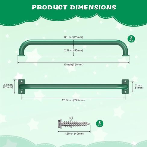 SELEWAEW 30" Black Playground Ladder Handle, Heavy-Duty Metal Playset Safety Handles, Outdoor Kids Grab Bars for Swing Sets, Treehouse, Jungle Gym, Rock Climbing Wall, Playhouse Ladder (2 Pack) in Kuwait