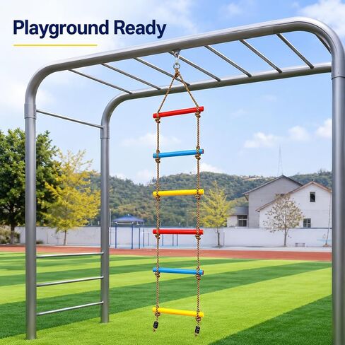 6.5FT Kids Rope Ladder, 6-Rung Climbing Ladder for Treehouse, Swing Set & Backyard Playground, Colorful Outdoor Playset Accessory with Hanging Strap & Safety Buckle, 220 lb Capacity in Kuwait