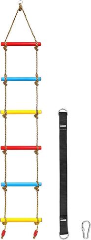 6.5FT Kids Rope Ladder, 6-Rung Climbing Ladder for Treehouse, Swing Set & Backyard Playground, Colorful Outdoor Playset Accessory with Hanging Strap & Safety Buckle, 220 lb Capacity in Kuwait
