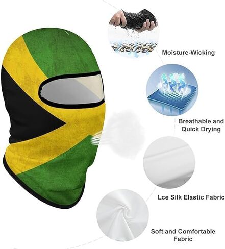 Vintage Jamaican Flag Balaclava Face Mask Breathable Full Head Ski Mask for Men Cycling Green in Kuwait