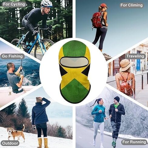 Vintage Jamaican Flag Balaclava Face Mask Breathable Full Head Ski Mask for Men Cycling Green in Kuwait