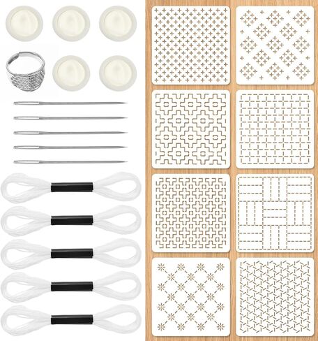 24Pcs Sashiko Stencil, 4.7 x 4.7 Inch Plastic Reusable Plastic Sashiko Kit for Japanese Stitching Patterns, Easy Tracing & Precise Alignment (White) in Kuwait
