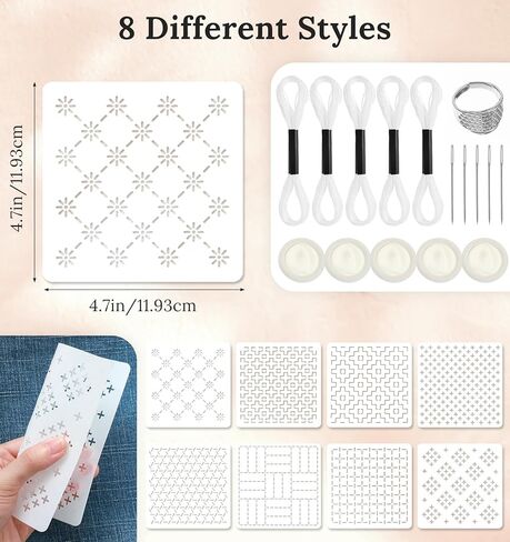 24Pcs Sashiko Stencil, 4.7 x 4.7 Inch Plastic Reusable Plastic Sashiko Kit for Japanese Stitching Patterns, Easy Tracing & Precise Alignment (White) in Kuwait