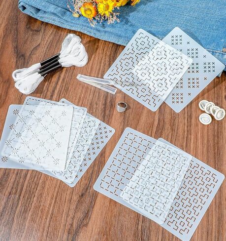 24Pcs Sashiko Stencil, 4.7 x 4.7 Inch Plastic Reusable Plastic Sashiko Kit for Japanese Stitching Patterns, Easy Tracing & Precise Alignment (White) in Kuwait
