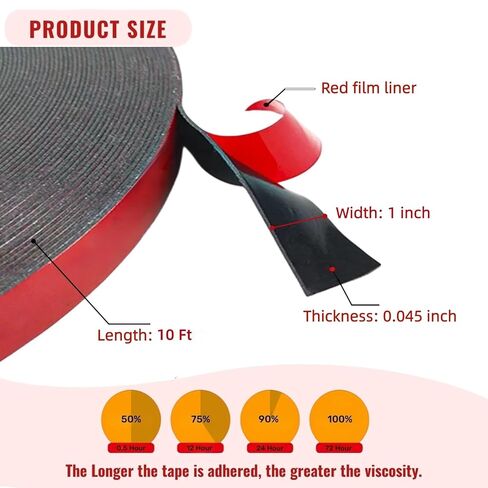 Double Sided Tape Heavy Duty, Adhesive Mounting Tape, 1 in x 10 ft, Made of 3M VHB 5952 Tape, Waterproof and Temperature Resistant Adhesive Strip Tape for Indoor, Outdoor, Automotive Trim, Home Decor in Kuwait