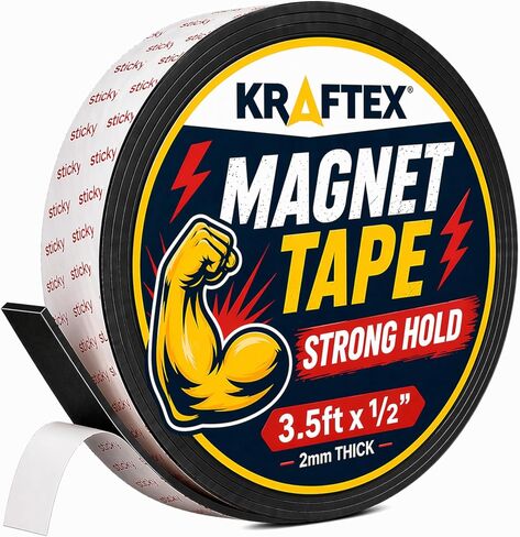 Kraftex Magnetic Tape: 3.5ft x 1/2" Magnetic Strips with Adhesive Backing. Sticky, Flat Magnets for Crafts, Magnet Labels & Stickers. Magnets with Adhesive Backing Great for Home, School and Office in Kuwait