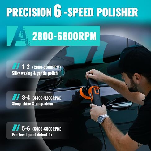 AUTIWOZ Mini Buffer Polisher, Rotary Car Buffer and Polisher Kit 6 Speeds, 1" /2" /3" Base Pads M14 Thread Extension Shaft for Car Boat Sanding Polishing and Waxing, W03 in Kuwait