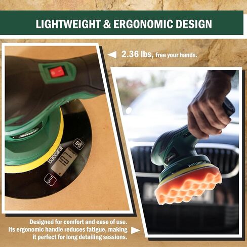 BATOCA - Cordless Car Buffer Polisher - 1pcs 2.0Ah 12V Lithium-ion Rechargeable Battery Powered Brushless Polisher with 6 Variable Speed, DA Orbital Buffer for Car Detailing, Polishing, Waxing in Kuwait