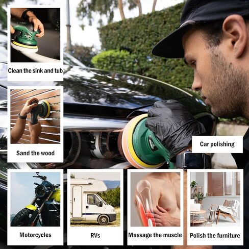 BATOCA - Cordless Car Buffer Polisher - 1pcs 2.0Ah 12V Lithium-ion Rechargeable Battery Powered Brushless Polisher with 6 Variable Speed, DA Orbital Buffer for Car Detailing, Polishing, Waxing in Kuwait
