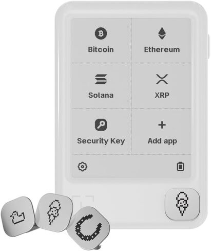 محفظة Ledger Nano Gen5 الآمنة المشفرة التي تعمل باللمس باللون الأبيض الجليدي + شارات مرحة (حزمة 2) in Kuwait