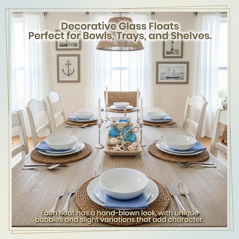 Japanese Glass Fishing Floats Ball - 3" Aqua Cobalt and White (3 Pack) - Glass Buoys With Rope - Japanese Glass Floats - Fishing Float Glass Float Balls - Glass Ball Float Decor - Nautical Glass Balls in Saudi Arabia