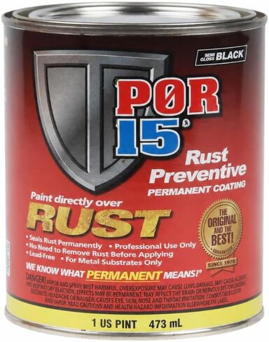 P0R-15. طلاء وقائي ضد الصدأ، إيقاف الصدأ والتآكل بشكل دائم، مضاد للصدأ، حاجز واقي غير مسامي، 16 أونصة سائلة، أسود شبه لامع in Kuwait