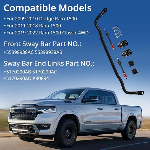 Heavy-Duty Sway Bar End Links Kit with Bushing 55398938AC Front Stabilizer Bar Compatible with 2009-2010 Dodge Ram 1500, 2011-2018 Ram 1500, 2019-2022 Ram 1500 Classic 4WD, Replace 55398938AB in Kuwait