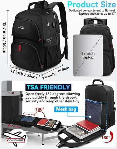 ProEtrade Travel Backpack, Extra Large Laptop Backpack Business Anti Theft TSA Approved College Work Computer Bag Fits 17 Inch Laptop with USB Charging Port for Women Men(Black) in Saudi Arabia