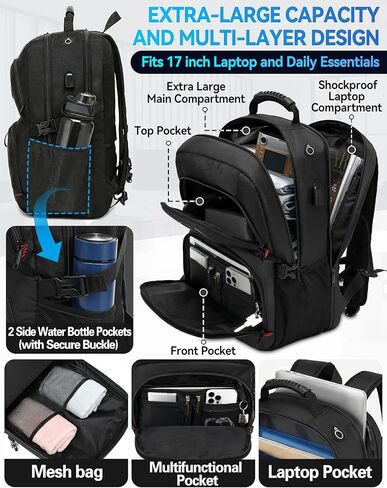 ProEtrade Travel Backpack, Extra Large Laptop Backpack Business Anti Theft TSA Approved College Work Computer Bag Fits 17 Inch Laptop with USB Charging Port for Women Men(Black) in Saudi Arabia