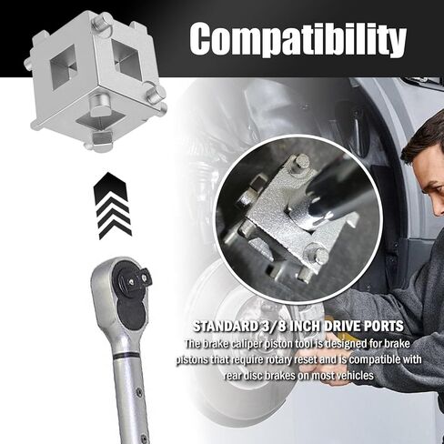 Cube Brake Caliper Compression Tool Driven by 3/8" Tool,6-face Car Rear Brake Caliper Tools for Returning Brakes Pistons,Sturdy Disc Brakes Calipers Piston Compressor Tools in Kuwait