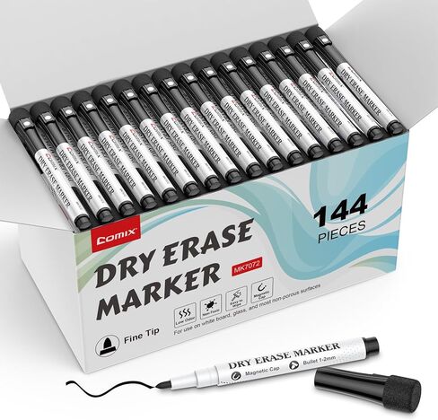 Comix Magnetic Dry Erase Markers, 4 Colors, 4 Sets of 36 Markers, 144 Markers Total, Fine Tip Whiteboard Markers for Teachers School & Office Supplies in Kuwait