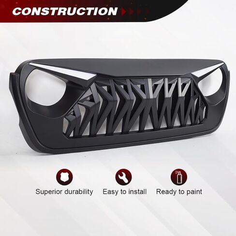 Front Grill Compatible with 2018-2026 Jeep Wrangler JL JLU & 2020+ Gladiator JT, Shark Grille w/DRL and Turn Signal Lights, Matte Black in Kuwait