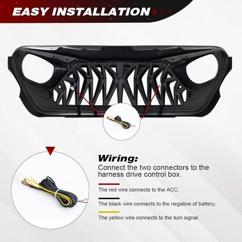 Front Grill Compatible with 2018-2026 Jeep Wrangler JL JLU & 2020+ Gladiator JT, Shark Grille w/DRL and Turn Signal Lights, Matte Black in Kuwait