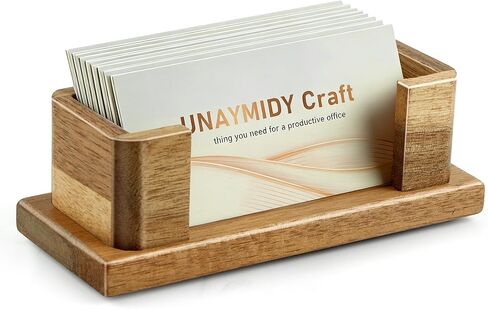 Business Card Holder for Desk, Acacia Wood Desktop Name Card Display Stand & Office Desk Accessories for Office Home Tabletop Exhibition in Kuwait