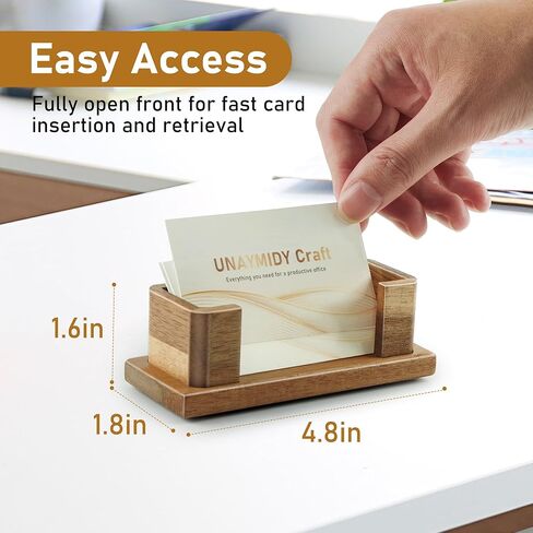 Business Card Holder for Desk, Acacia Wood Desktop Name Card Display Stand & Office Desk Accessories for Office Home Tabletop Exhibition in Kuwait