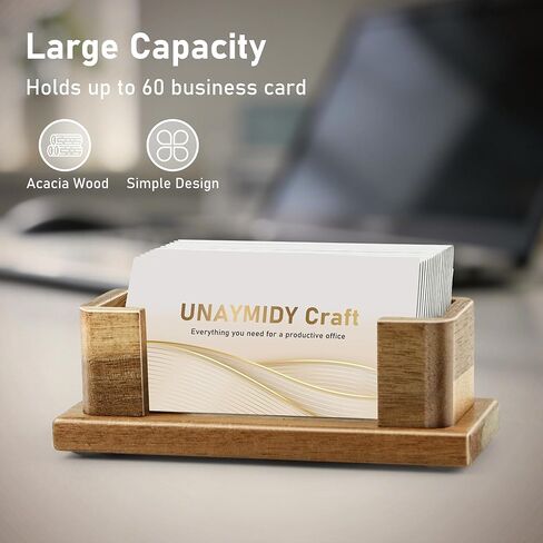 Business Card Holder for Desk, Acacia Wood Desktop Name Card Display Stand & Office Desk Accessories for Office Home Tabletop Exhibition in Kuwait