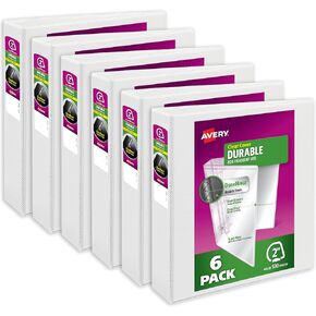 Avery Durable View 3 Ring Binders for Home, School Supplies, Office, or Organization Needs, 2" Slant Ring, 6 Pack White Binders (17032) in Kuwait